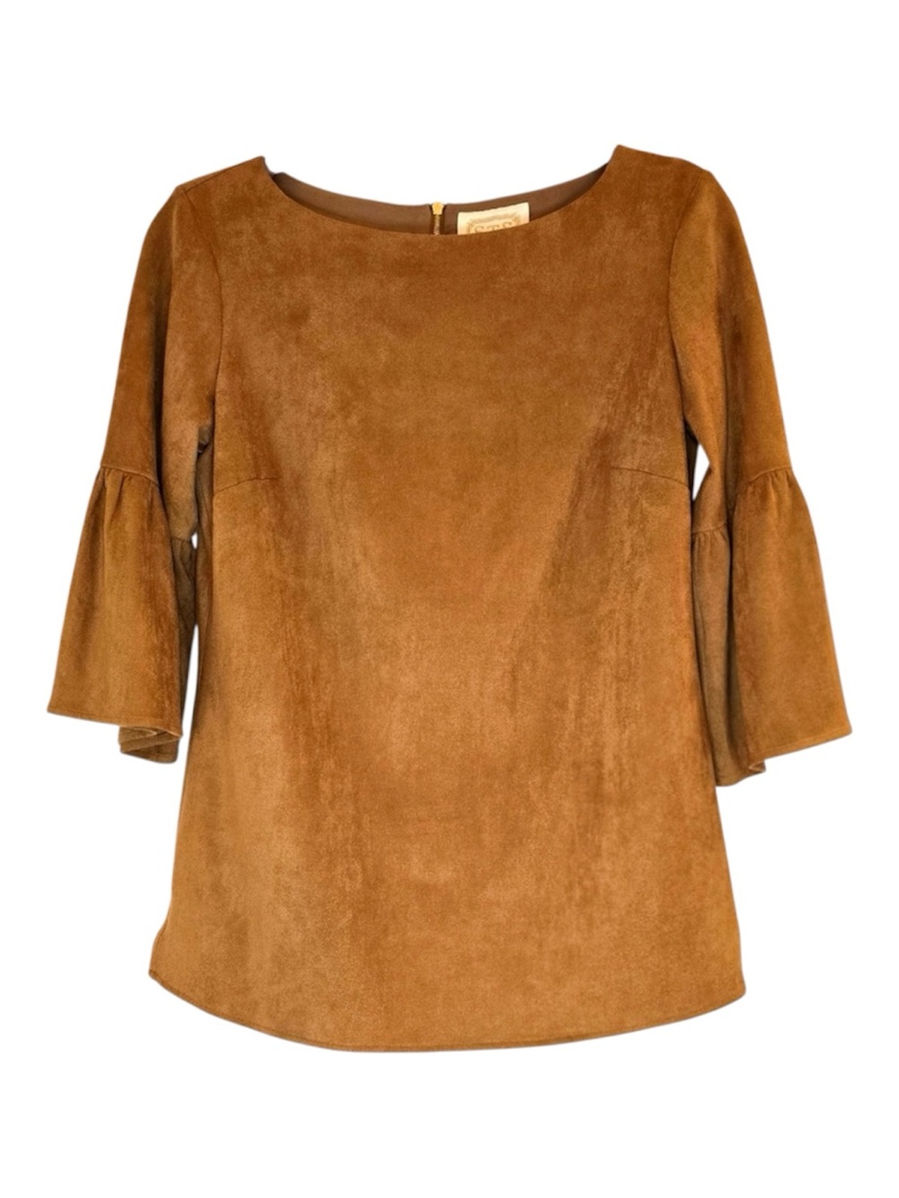 Sail to Sable Suede-Look Bell Sleeve Top - Caramel Brown